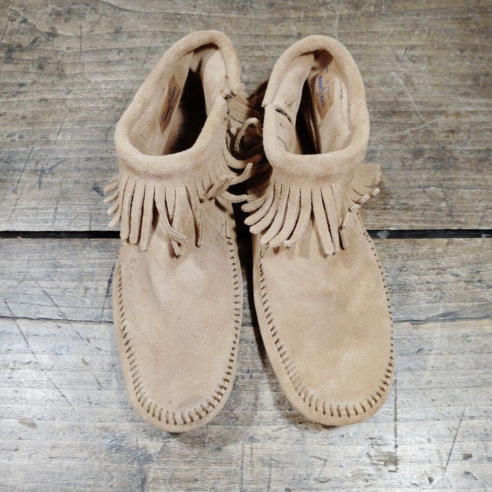 Minnetonka Women's Sz 11 Moccasin Booties Shoes Brown Suede Leather Fringe Zip